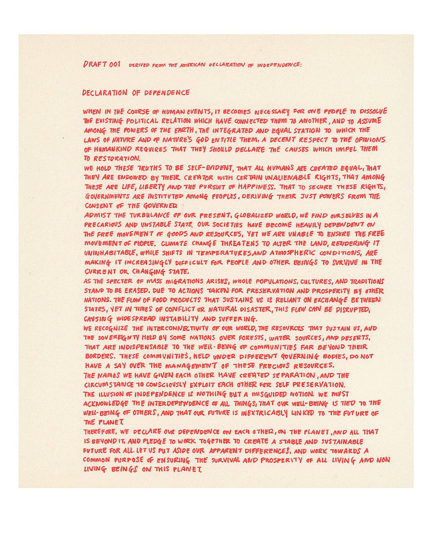 2023 Declaration of Dependence; Drafts and Depictions